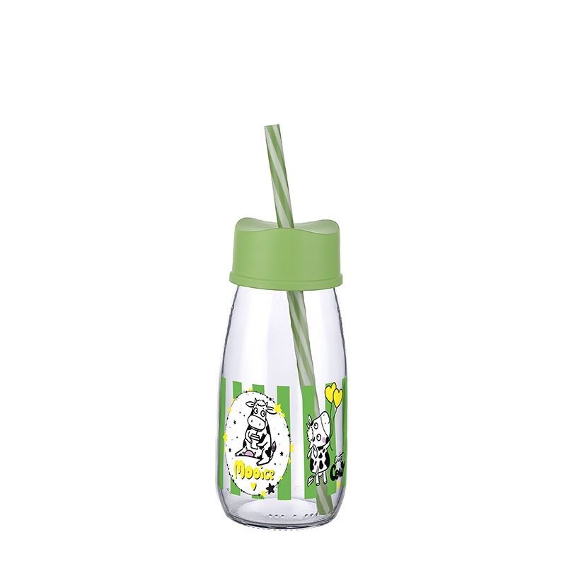 ظرف شیر شیشه ایه نی دار کودک مدل Pam Milk Bottle with Straw برند تیتیز پلاستیک ترکیه در 4 رنگ مختلف _ شناسه کالا : KC_392