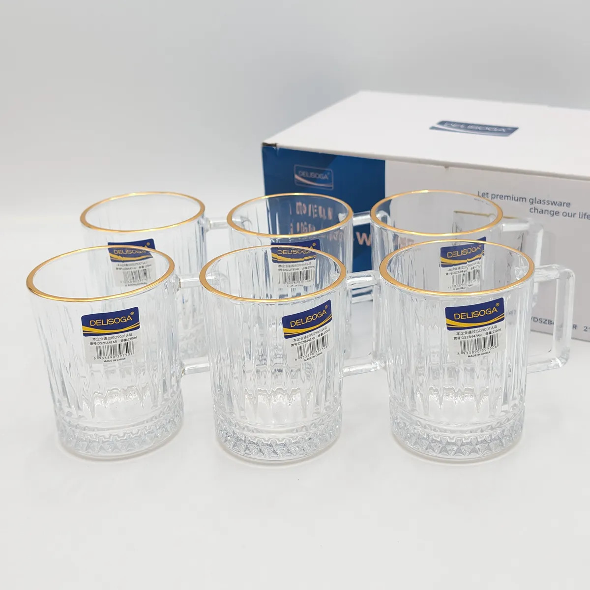 نیم لیوان دسته دار لب طلا برند Deli glass چین _ شناسه کالا : DSZB447AR