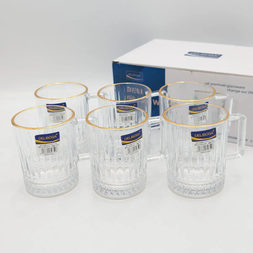 نیم لیوان دسته دار لب طلا برند Deli glass چین _ شناسه کالا : DSZB447AR