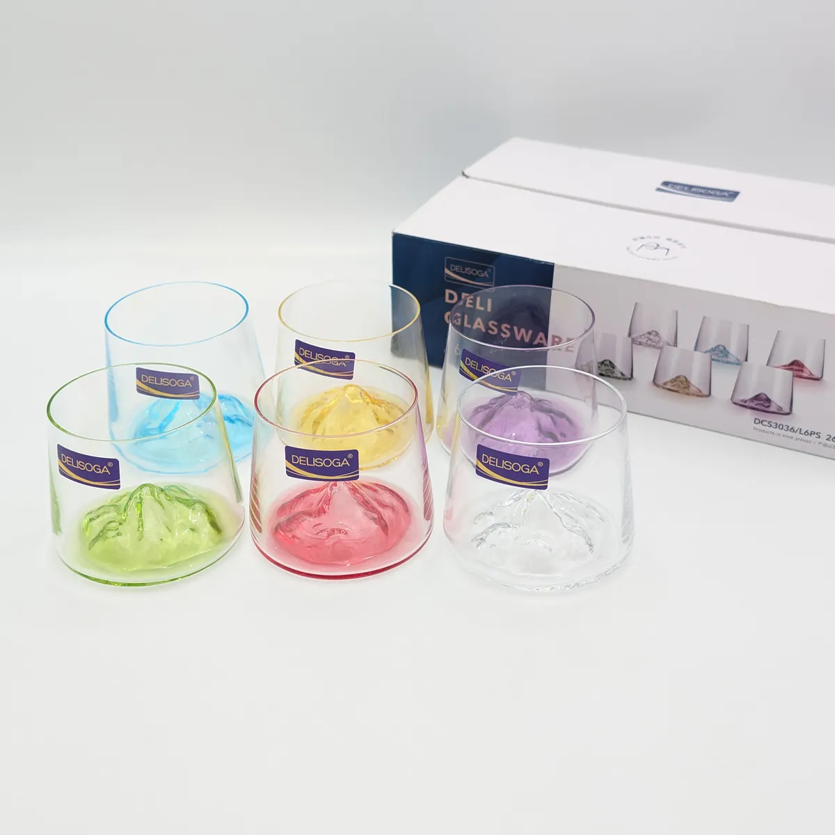 نیم لیوان پیرکس کوه یخ رنگی برند Deli glass چین _ شناسه کالا : DCS3036/L6PS