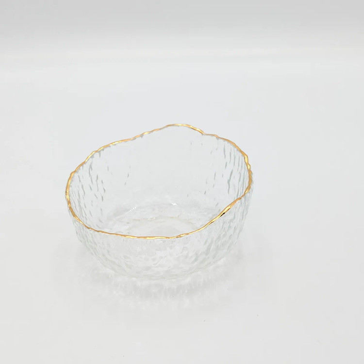 پیاله شیشهای لبه طلایی طرح برجسته برند Deli Glass چین _ شناسه کالا : DX4005AR