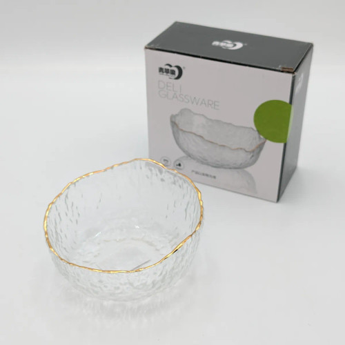 پیاله شیشهای لبه طلایی طرح برجسته برند Deli Glass چین _ شناسه کالا : DX4005AR