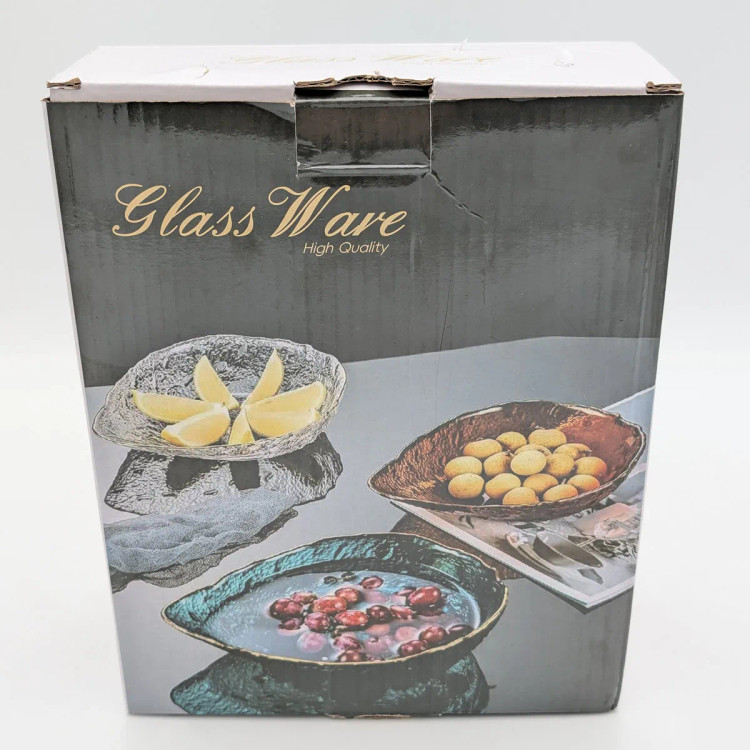 ست ۳ عددی کاسه شیشهای لبه طلایی طرح سنگی مدل Glass Ware