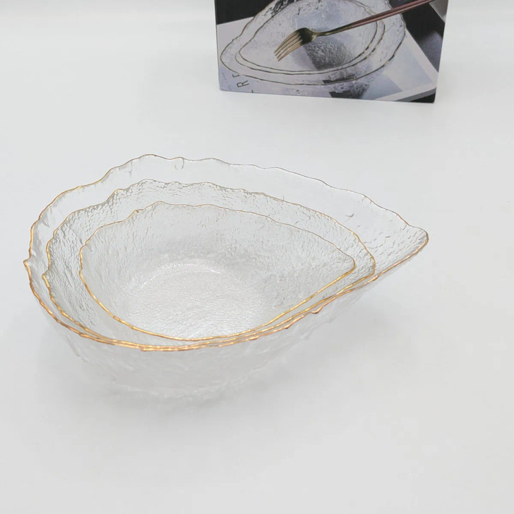 ست ۳ عددی کاسه شیشهای لبه طلایی طرح سنگی مدل Glass Ware