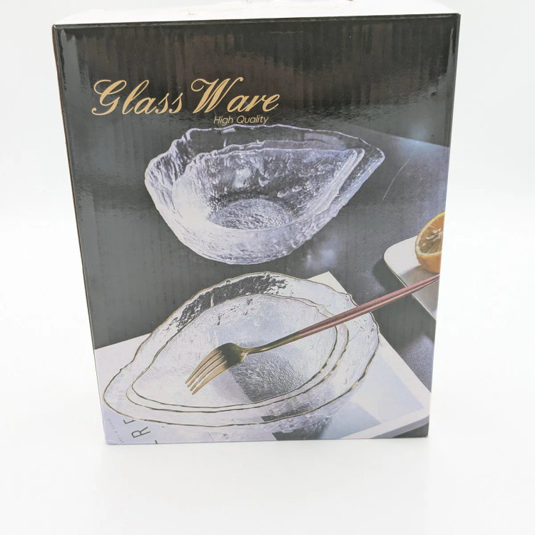 ست ۳ عددی کاسه شیشهای لبه طلایی طرح سنگی مدل Glass Ware