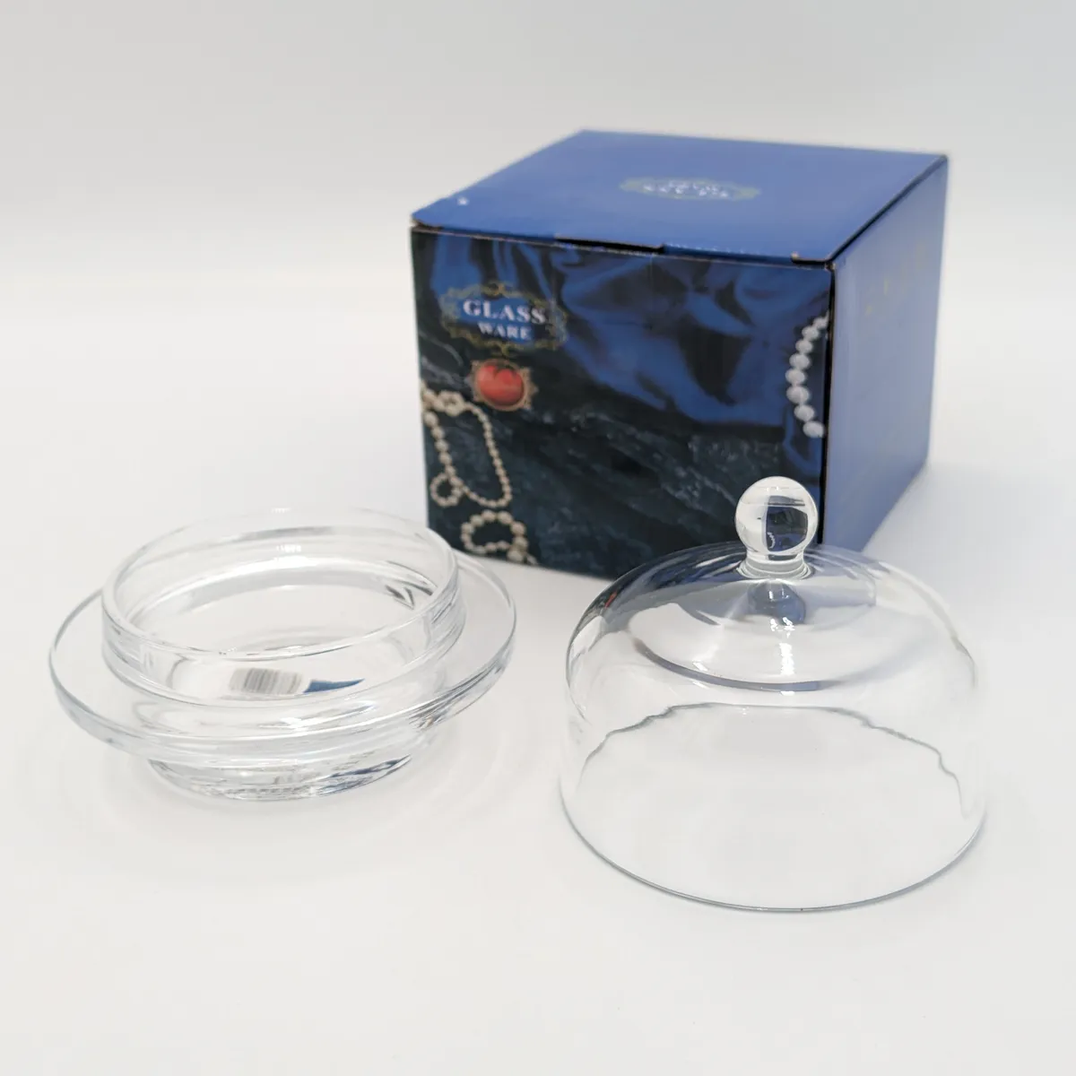ظرف کره و پنیر شیشه‌ای با درب گنبدی کلوش مدل Glass Ware