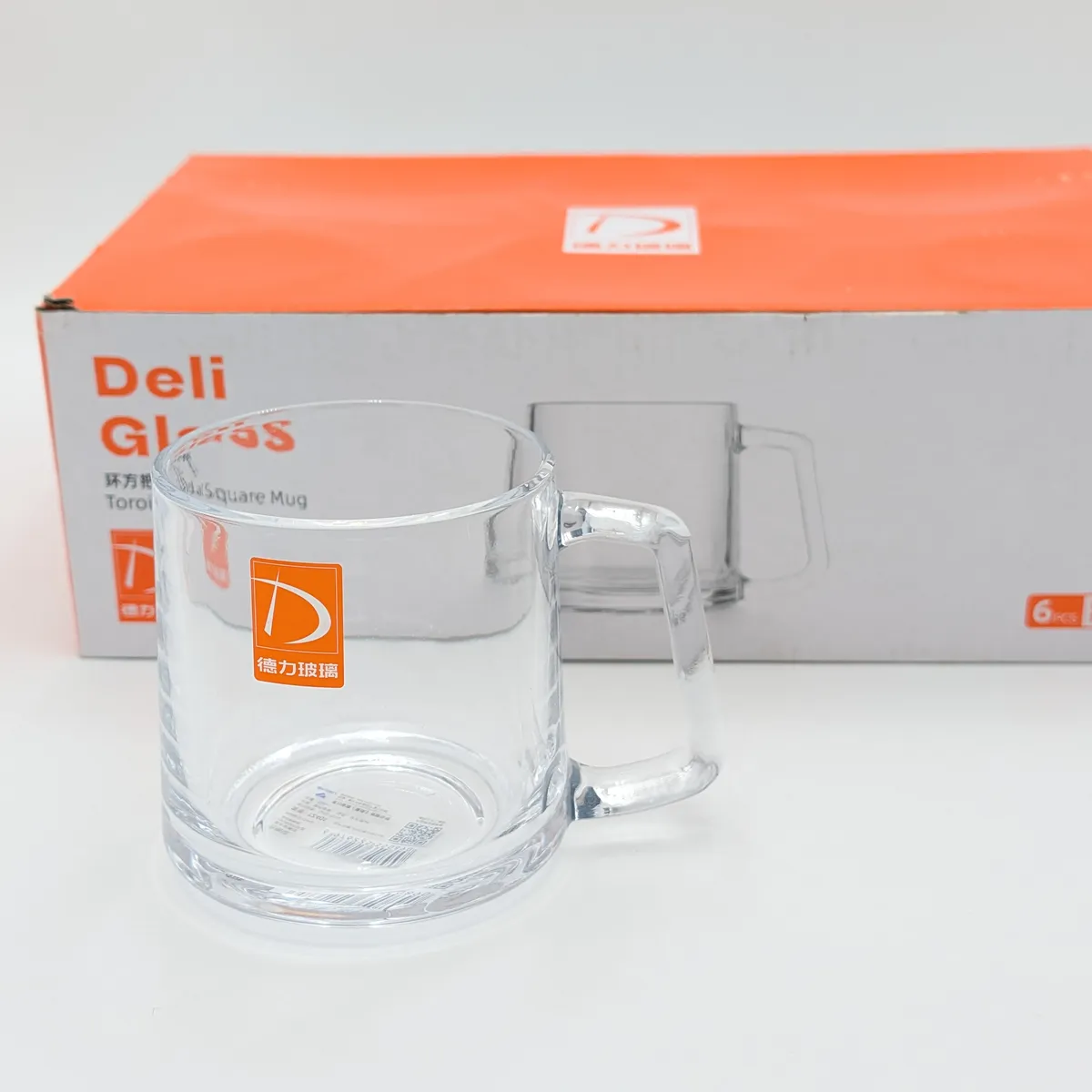 لیوان شیشه‌ای دسته‌دار دلی گلاس سایز بزرگ مدل Toroidal Square Mug ظرفیت ۳۵۰ میلی‌لیتر (بسته ۶ عددی)