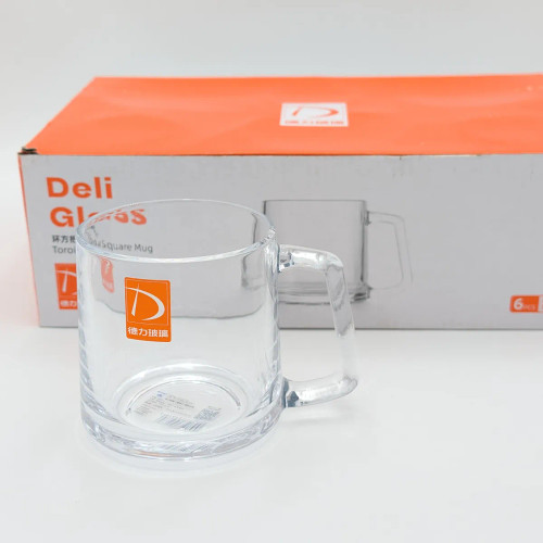 لیوان شیشهای دستهدار دلی گلاس سایز بزرگ مدل Toroidal Square Mug ظرفیت ۳۵۰ میلیلیتر (بسته ۶ عددی)
