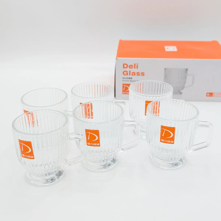ست ۶ عددی فنجان کوچک چایخوری شیشهای طرح شیاردار Deli Glass