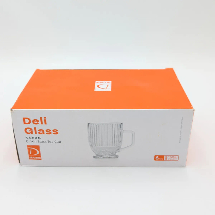 ست ۶ عددی فنجان کوچک چایخوری شیشهای طرح شیاردار Deli Glass