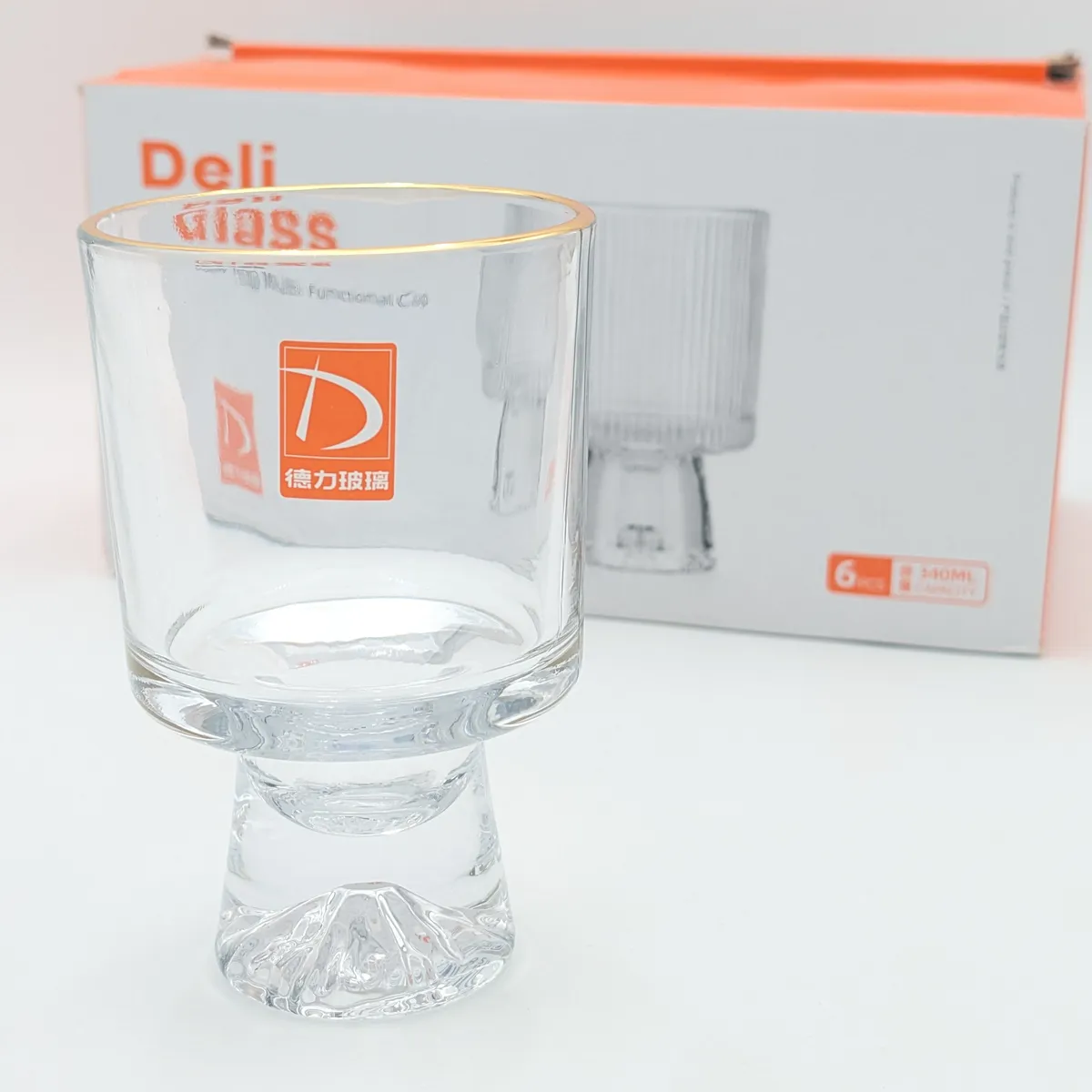 ست ۶ عددی جام چندمنظوره شیشه‌ای با لبه طلایی Deli Glass