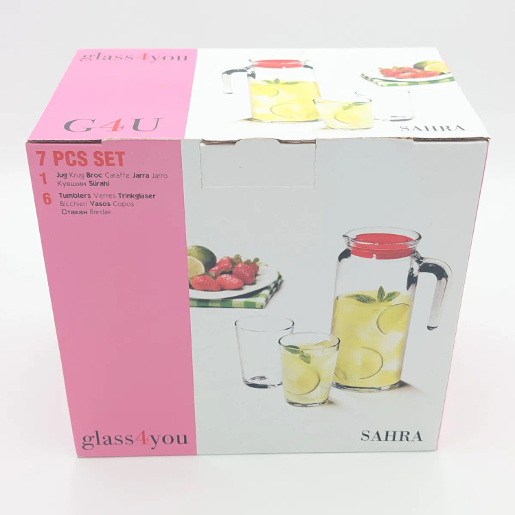 ست ۷ تکه پارچ و لیوان شیشهای گلس فور یو Glass4You مدل Sahra (پارچ ۱ لیتری + ۶ لیوان ۲۰۰ میلیلیتری)