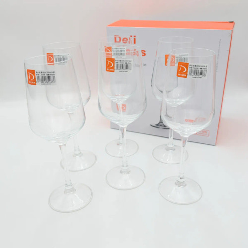 ست ۶ عددی جام پایهبلند شیشهای دلی گلس Deli Glass سری موگوانگ Muguang کد TJ0338 ظرفیت ۴۱۵ میلیلیتر