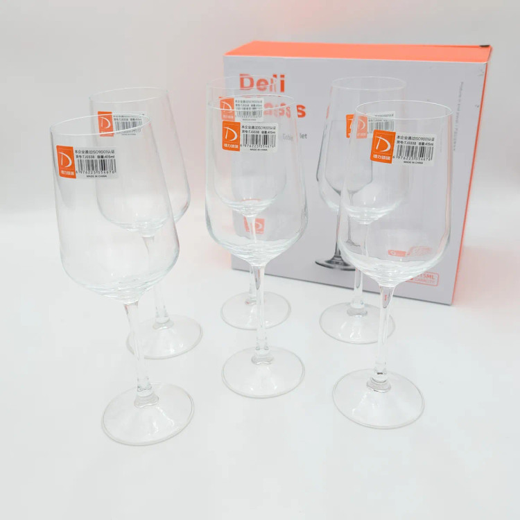 ست ۶ عددی جام پایهبلند شیشهای دلی گلس Deli Glass سری موگوانگ Muguang کد TJ0338 ظرفیت ۴۱۵ میلیلیتر